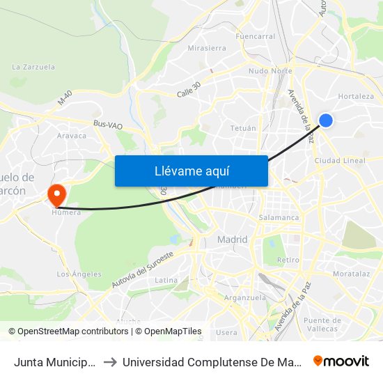 Junta Municipal De Hortaleza to Universidad Complutense De Madrid (Campus De Somosaguas) map