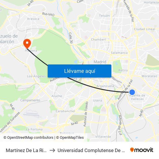 Martínez De La Riva - Sierra Carbonera to Universidad Complutense De Madrid (Campus De Somosaguas) map