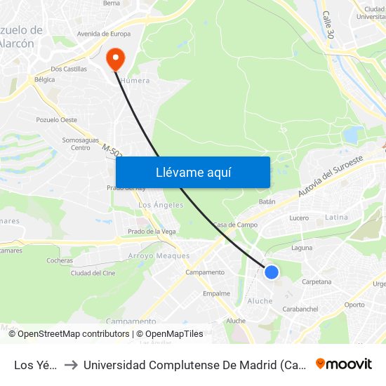 Los Yébenes to Universidad Complutense De Madrid (Campus De Somosaguas) map