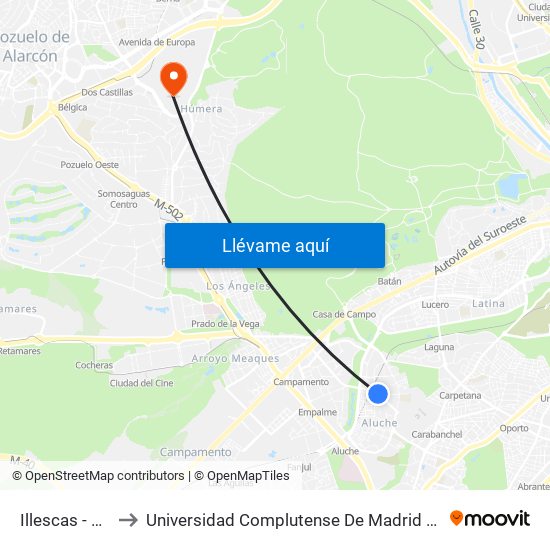 Illescas - Camarena to Universidad Complutense De Madrid (Campus De Somosaguas) map