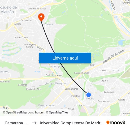 Camarena - Puerto Chico to Universidad Complutense De Madrid (Campus De Somosaguas) map
