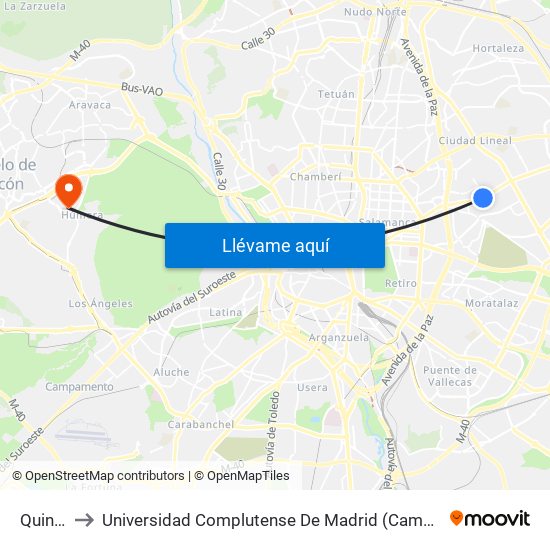 Quintana to Universidad Complutense De Madrid (Campus De Somosaguas) map