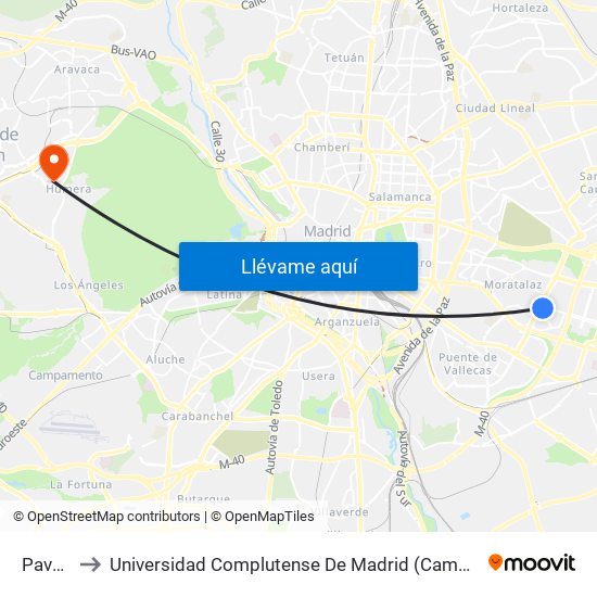 Pavones to Universidad Complutense De Madrid (Campus De Somosaguas) map