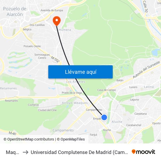 Maqueda to Universidad Complutense De Madrid (Campus De Somosaguas) map