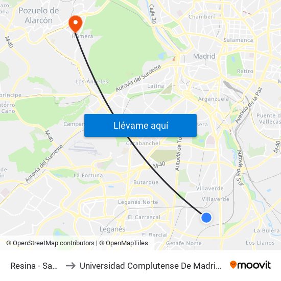 Resina - San Eustaquio to Universidad Complutense De Madrid (Campus De Somosaguas) map