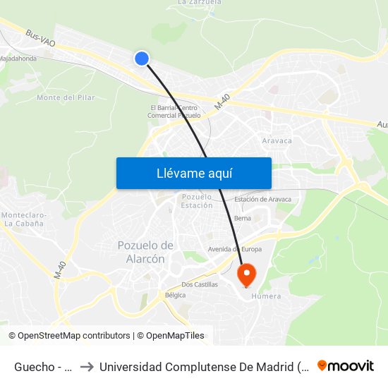 Guecho - Ibaiondo to Universidad Complutense De Madrid (Campus De Somosaguas) map