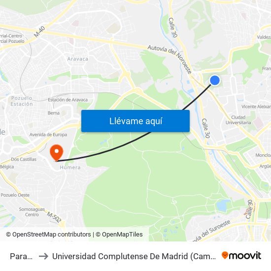 Paraninfo to Universidad Complutense De Madrid (Campus De Somosaguas) map