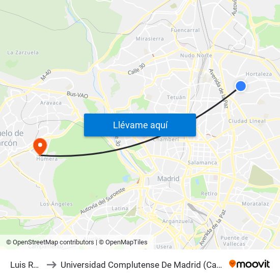 Luis Rosales to Universidad Complutense De Madrid (Campus De Somosaguas) map
