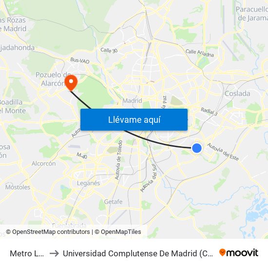 Metro La Gavia to Universidad Complutense De Madrid (Campus De Somosaguas) map