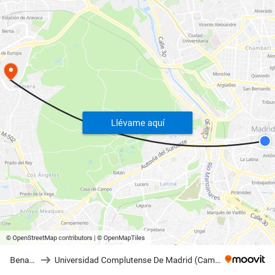Benavente to Universidad Complutense De Madrid (Campus De Somosaguas) map