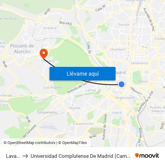 Lavapiés to Universidad Complutense De Madrid (Campus De Somosaguas) map