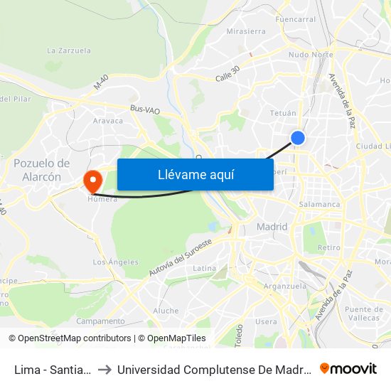 Lima - Santiago Bernabéu to Universidad Complutense De Madrid (Campus De Somosaguas) map