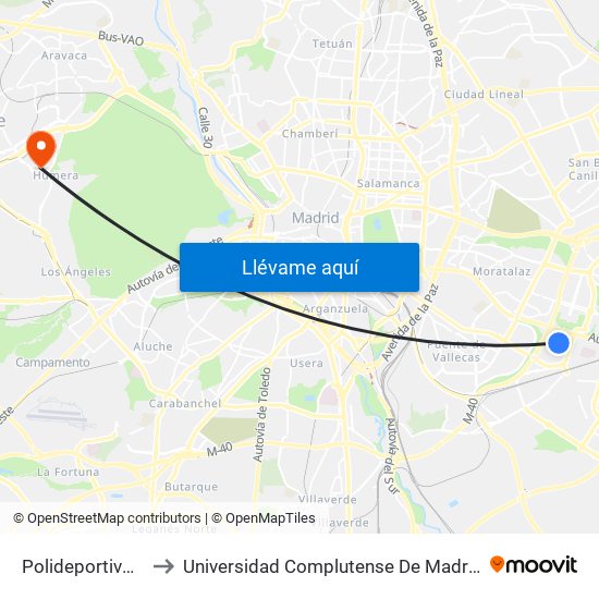 Polideportivo Campus Sur to Universidad Complutense De Madrid (Campus De Somosaguas) map