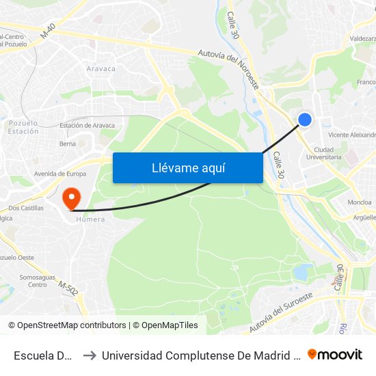 Escuela De Caminos to Universidad Complutense De Madrid (Campus De Somosaguas) map