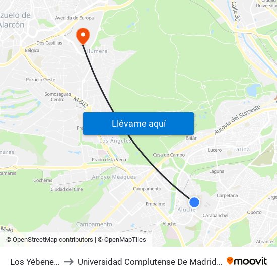 Los Yébenes - Illescas to Universidad Complutense De Madrid (Campus De Somosaguas) map