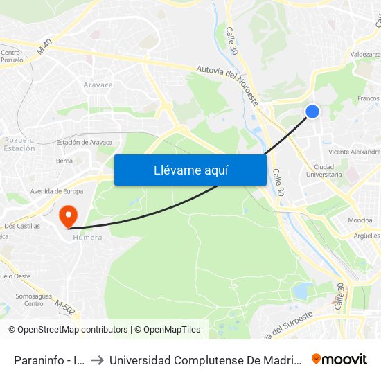 Paraninfo - Informática to Universidad Complutense De Madrid (Campus De Somosaguas) map