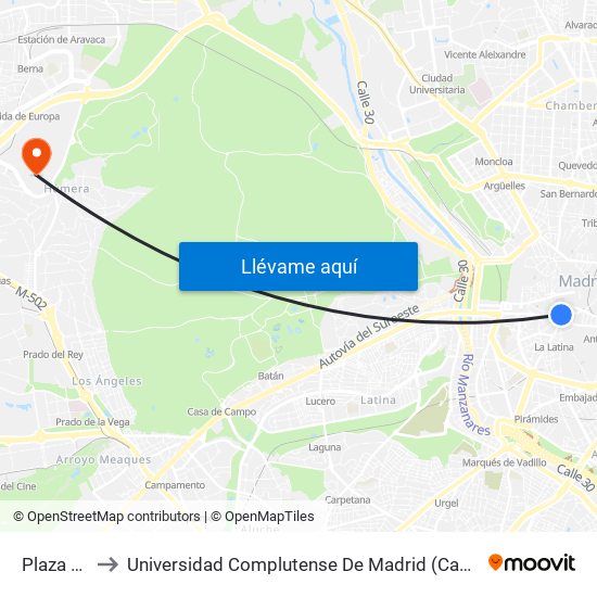 Plaza Mayor to Universidad Complutense De Madrid (Campus De Somosaguas) map