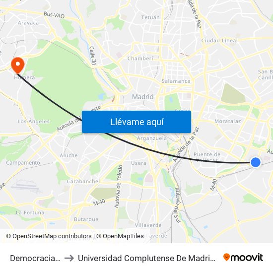 Democracia - Arboleda to Universidad Complutense De Madrid (Campus De Somosaguas) map