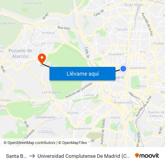 Santa Bárbara to Universidad Complutense De Madrid (Campus De Somosaguas) map