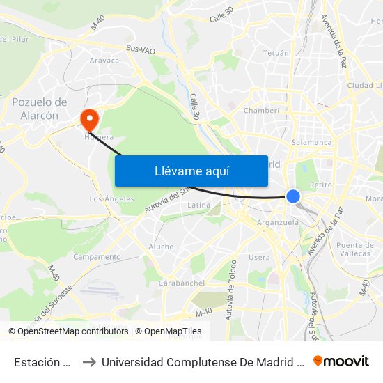 Estación De Atocha to Universidad Complutense De Madrid (Campus De Somosaguas) map