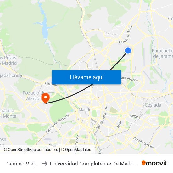 Camino Viejo - Intergolf to Universidad Complutense De Madrid (Campus De Somosaguas) map