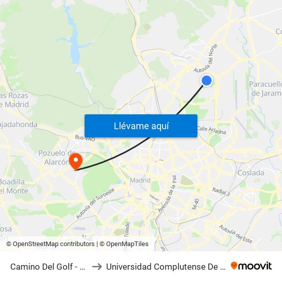 Camino Del Golf - Camino De Mesoncillos to Universidad Complutense De Madrid (Campus De Somosaguas) map