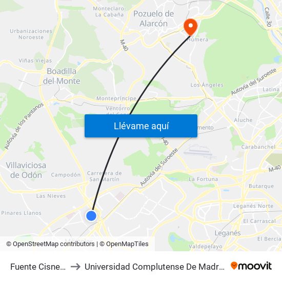 Fuente Cisneros - Colegio to Universidad Complutense De Madrid (Campus De Somosaguas) map