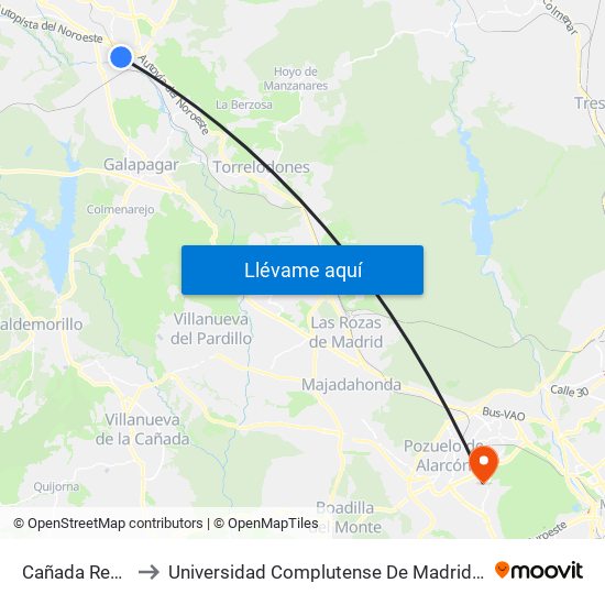 Cañada Real - Colegio to Universidad Complutense De Madrid (Campus De Somosaguas) map