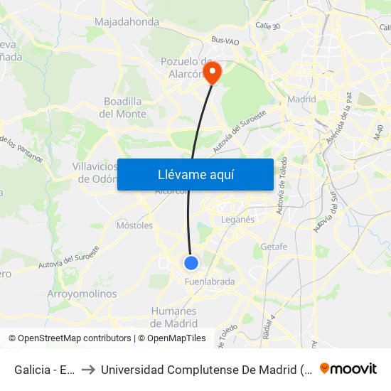 Galicia - El Naranjo to Universidad Complutense De Madrid (Campus De Somosaguas) map