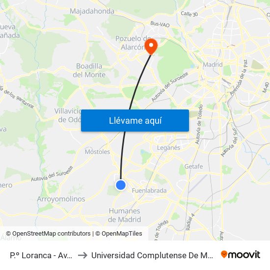 P.º Loranca - Av. Nuevo Versalles to Universidad Complutense De Madrid (Campus De Somosaguas) map