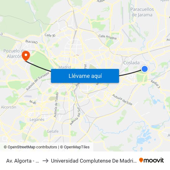 Av. Algorta - Est. Henares to Universidad Complutense De Madrid (Campus De Somosaguas) map