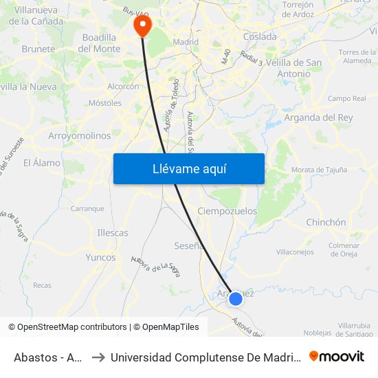 Abastos - Ayuntamiento to Universidad Complutense De Madrid (Campus De Somosaguas) map