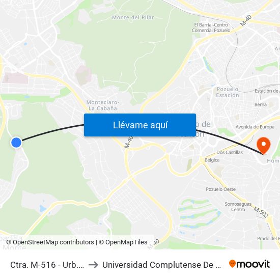 Ctra. M-516 - Urb. Coto De Las Encinas to Universidad Complutense De Madrid (Campus De Somosaguas) map