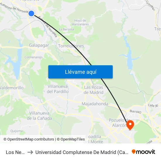 Los Negrales to Universidad Complutense De Madrid (Campus De Somosaguas) map