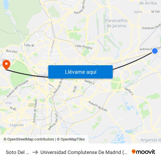 Soto Del Henares to Universidad Complutense De Madrid (Campus De Somosaguas) map