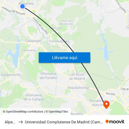 Alpedrete to Universidad Complutense De Madrid (Campus De Somosaguas) map