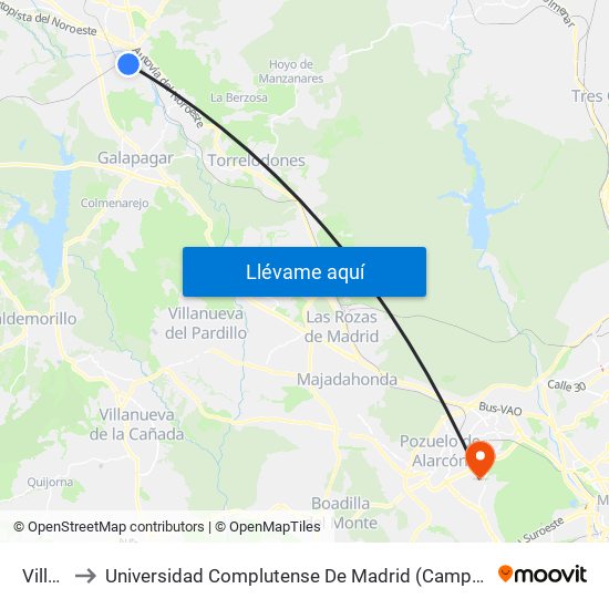 Villalba to Universidad Complutense De Madrid (Campus De Somosaguas) map