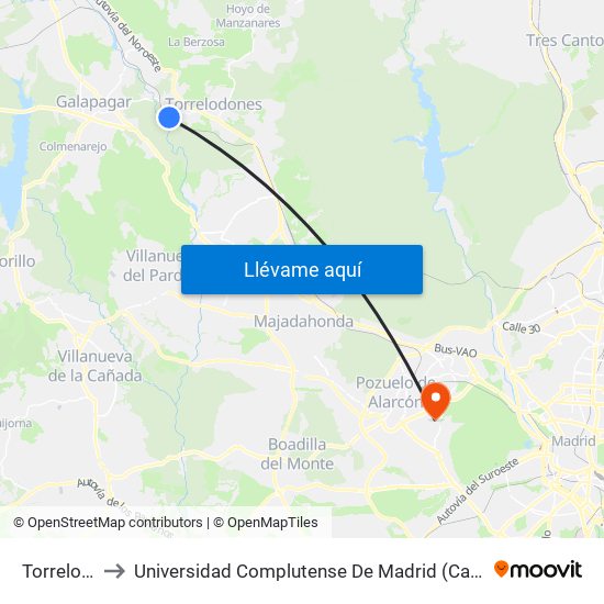 Torrelodones to Universidad Complutense De Madrid (Campus De Somosaguas) map