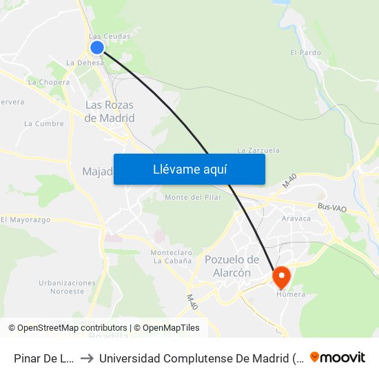 Pinar De Las Rozas to Universidad Complutense De Madrid (Campus De Somosaguas) map