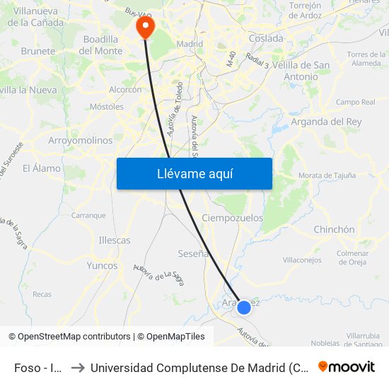 Foso - Infantas to Universidad Complutense De Madrid (Campus De Somosaguas) map