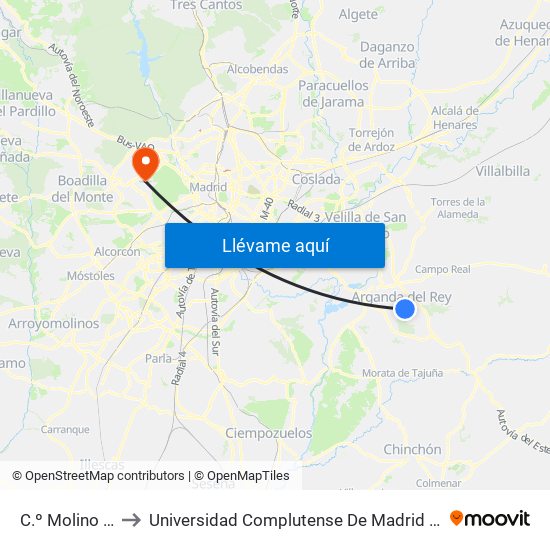 C.º Molino - Instituto to Universidad Complutense De Madrid (Campus De Somosaguas) map