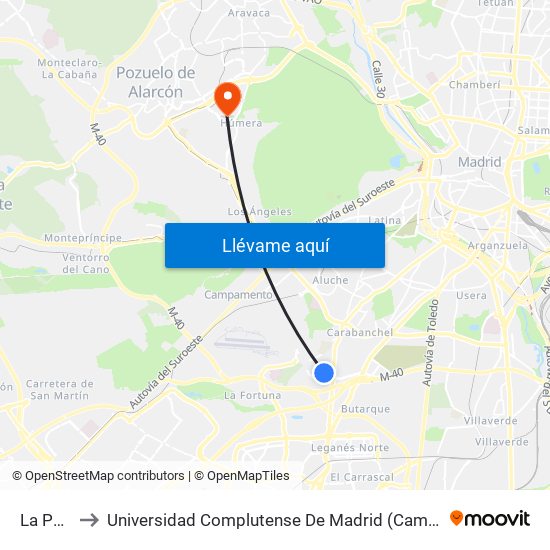 La Peseta to Universidad Complutense De Madrid (Campus De Somosaguas) map