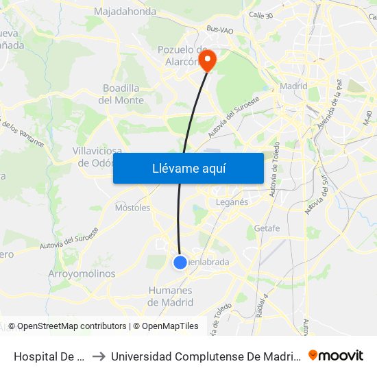 Hospital De Fuenlabrada to Universidad Complutense De Madrid (Campus De Somosaguas) map