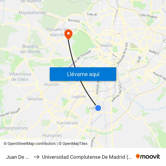 Juan De La Cierva to Universidad Complutense De Madrid (Campus De Somosaguas) map