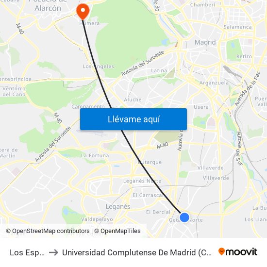 Los Espartales to Universidad Complutense De Madrid (Campus De Somosaguas) map