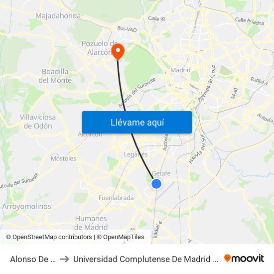 Alonso De Mendoza to Universidad Complutense De Madrid (Campus De Somosaguas) map