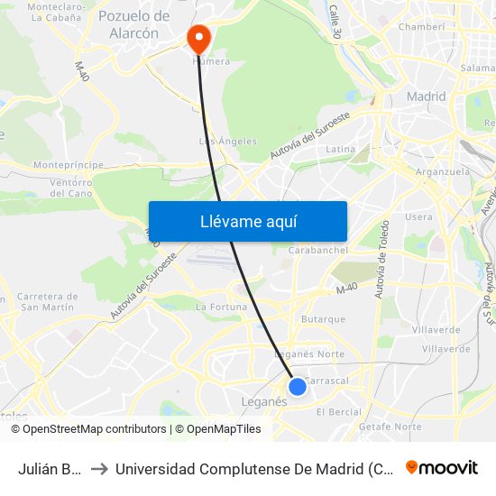 Julián Besteiro to Universidad Complutense De Madrid (Campus De Somosaguas) map
