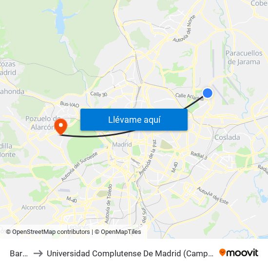 Barajas to Universidad Complutense De Madrid (Campus De Somosaguas) map