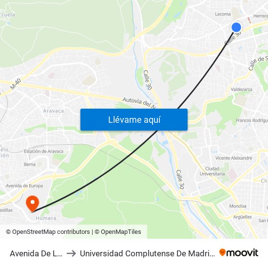 Avenida De La Ilustración to Universidad Complutense De Madrid (Campus De Somosaguas) map