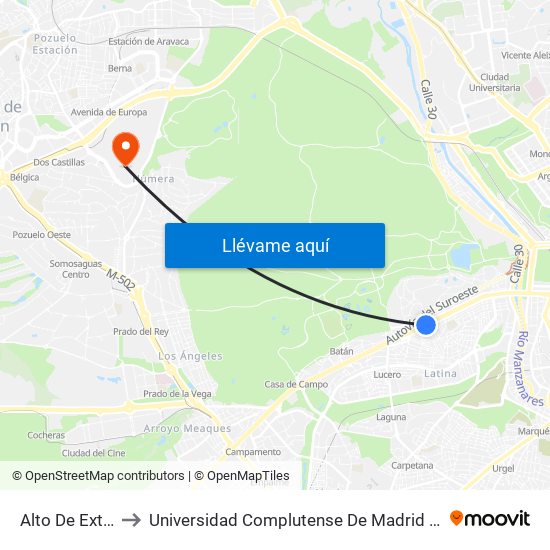 Alto De Extremadura to Universidad Complutense De Madrid (Campus De Somosaguas) map